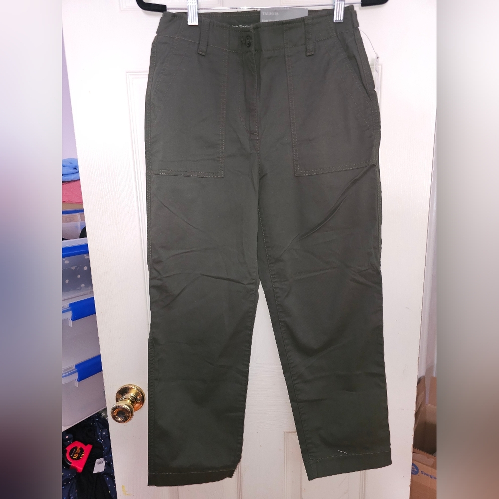 Talbots High Waist Patch Pocket Crop Chino Pants NWT sz 4 Army Green